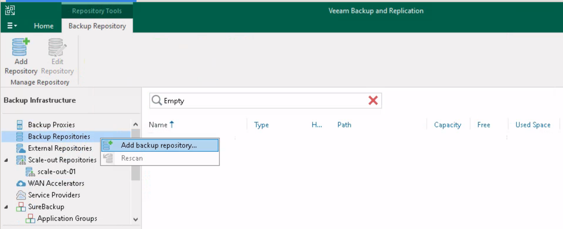 Veeam backup repository ekle