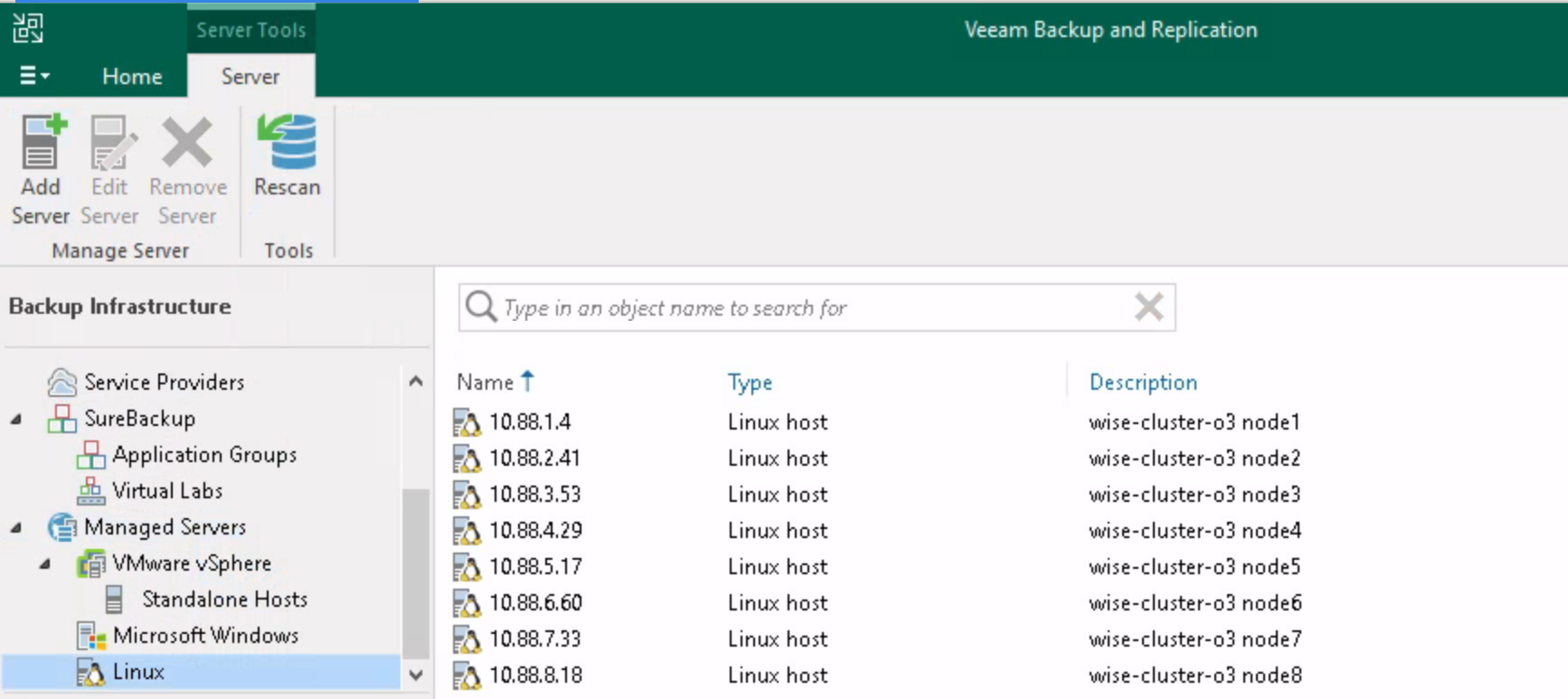 Veeam linux sunucu listesi