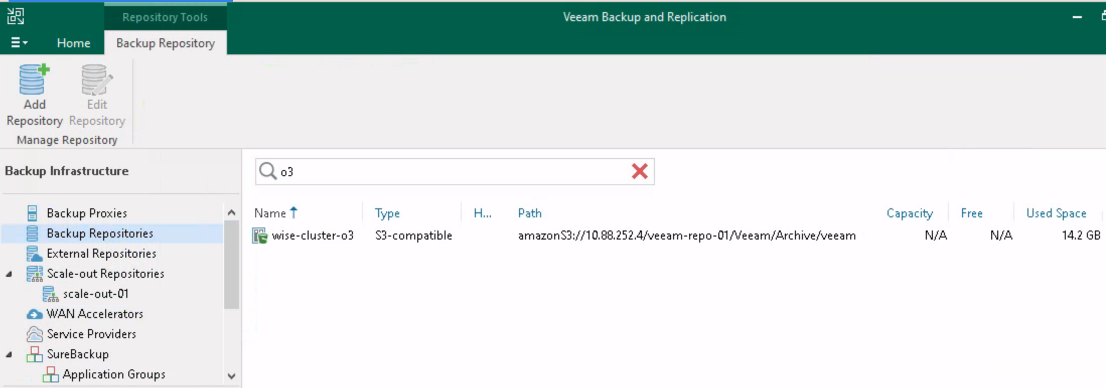 Veeam nesne depolama için Wise Cluster O³