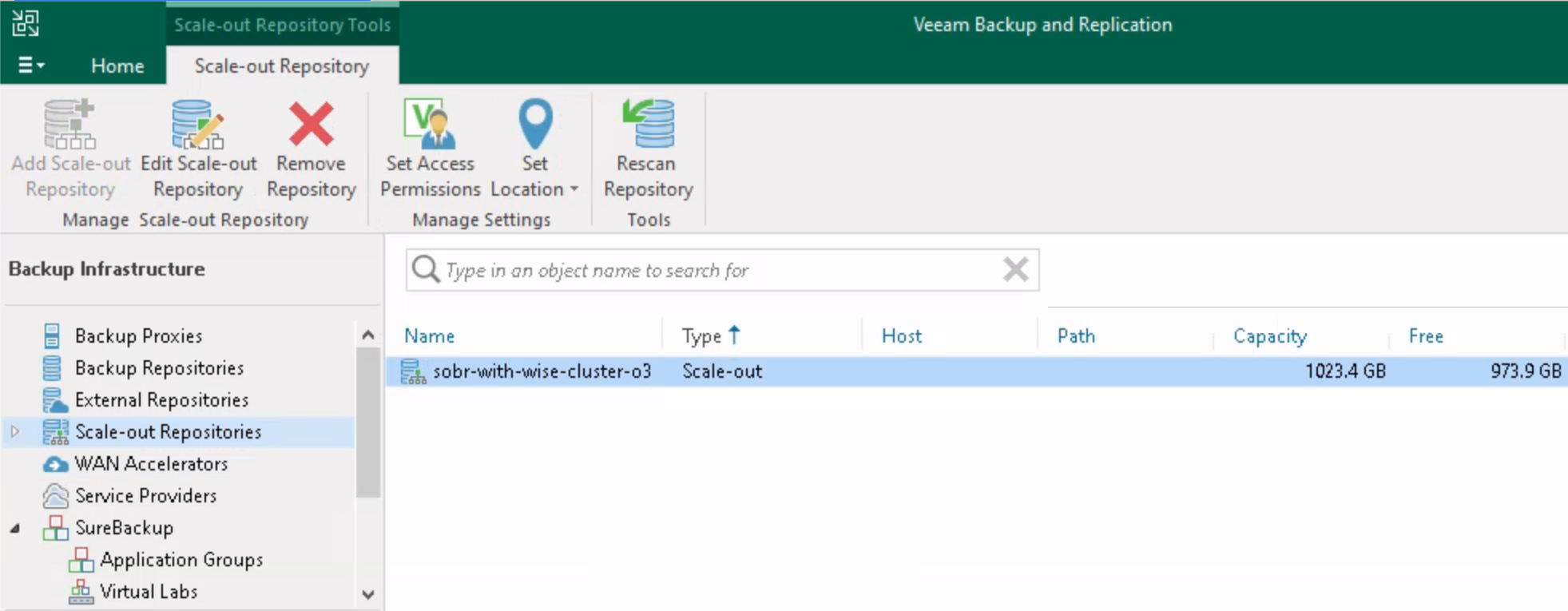 Veeam scale out backup repository için nesne depolama Wise Cluster O³